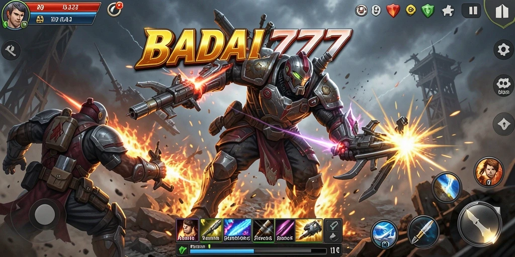 Tampilan gameplay seru dari BADAI777 dalam aksi pertempuran.