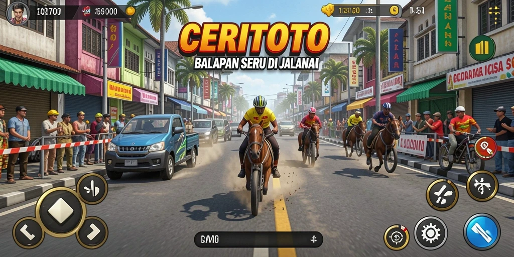 Tampilan gameplay seru di CERITOTO dengan aksi balapan mendebarkan.