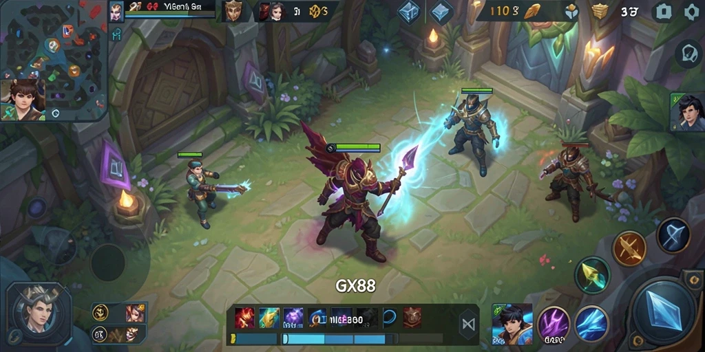 Tangkapan layar gameplay GX88 dengan aksi pertempuran seru.