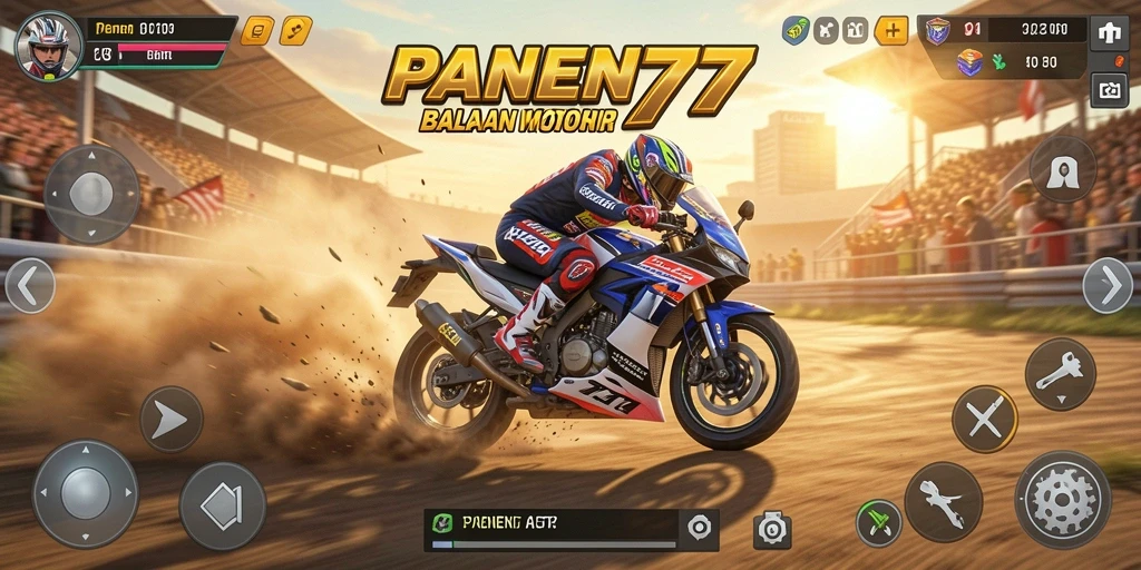 Screenshot gameplay PANEN77 yang menampilkan aksi balapan motor yang seru.