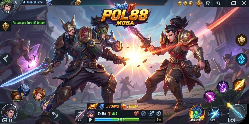 Tampilan gameplay yang seru dari POL88 dalam pertempuran MOBA.
