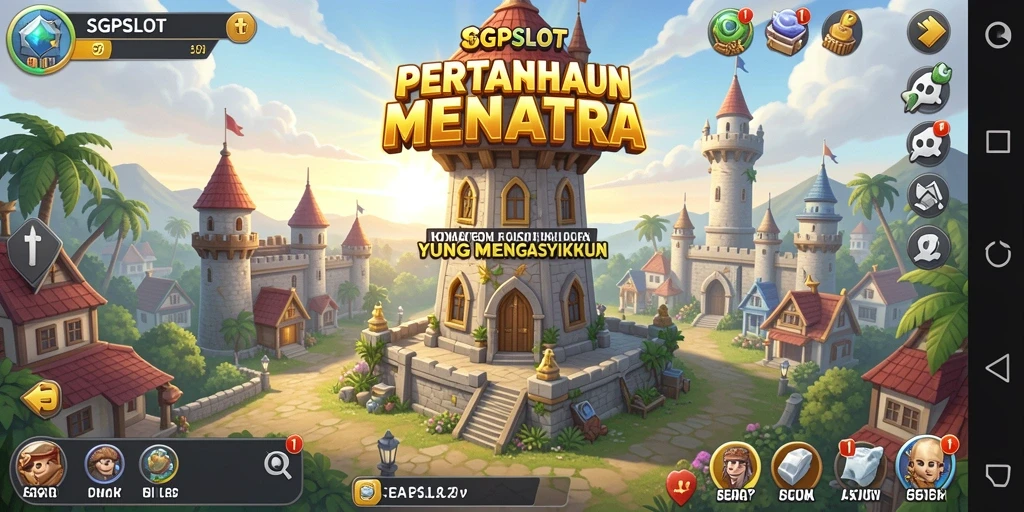 Screenshot gameplay SGPSLOT menampilkan pertahanan menara yang dinamis.
