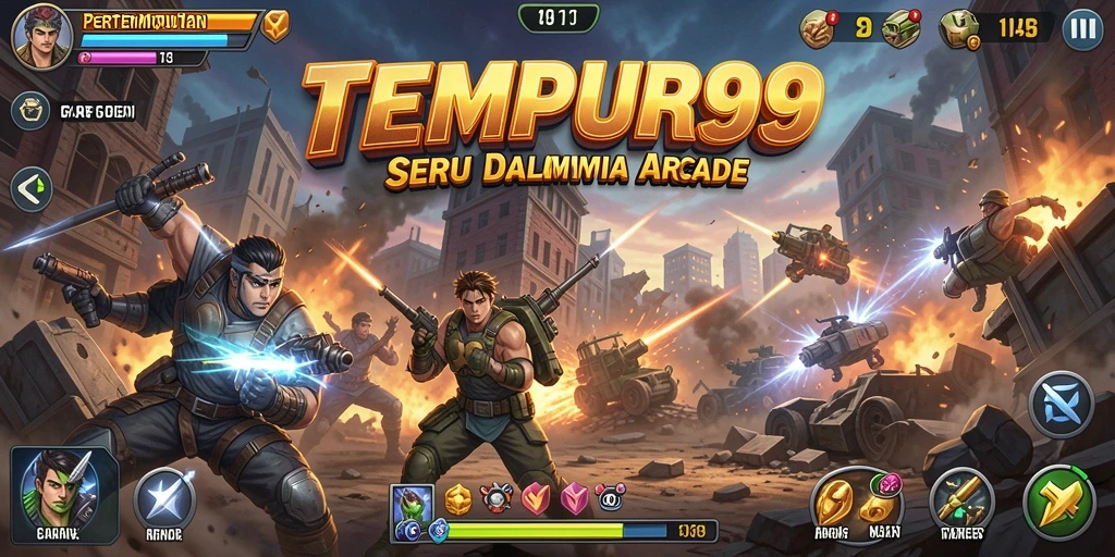Screenshot gameplay TEMPUR99 menampilkan aksi pertempuran yang seru dan dinamis.